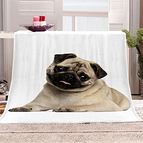 FANSU Kuscheldecke Flauschig Flanell Decke, 3D Drucken Microfaser Weich Warm Plüsch Fleecedecke Sofadecke Couchdecke Wohndecke Bettdecke Tagesdecke (Mops,80x120cm)