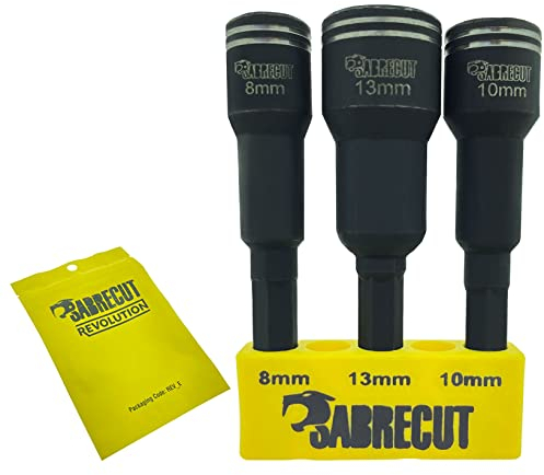 3 x SabreCut SCENDK1 Nut Socket Driver Set HEX to 8mm 10mm 13mm Nut Socket for Impact Drill Drivers