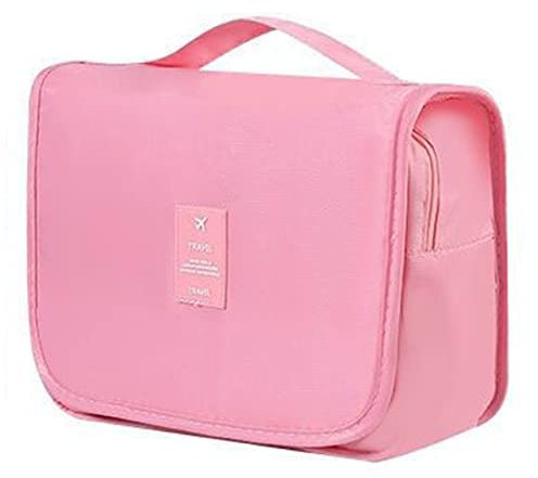 Travel Hanging Toiletry Wash Bag, Veyarien Folding Waterproof Makeup Cosmetic Bags Organizer for Women Ladies Girls (Pink)