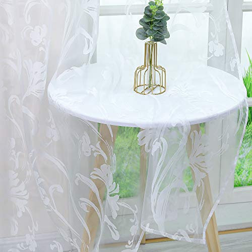 Delien Gardinen mit Kräuselband Voile Ausbrenner Gardine Transparent Vorhang Wohnzimmer Gardinenschals Modern Schal »Orchidee« Flächenvorhänge Fenster Gardine mit Blumenmuster BxH 140x260cm,Weiß