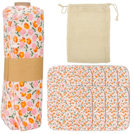 KUMEBON Wiederverwendbare Papierhandtücher, waschbare Rolle – 25 Stück, 100% Baumwolle, Drucke, Tuch, Papierhandtücher für Küche, papierlose Papierhandtücher, Zero Waste Produkte, Alternative