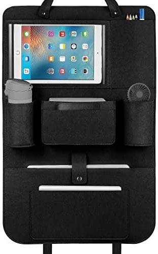 LUCMO Auto Rückenlehnenschutz, Autositz Organizer, Rücksitz Organizer mit Tablet/Telefon Aufbewahrung, Wasserdicht Multifunktionale Auto Aufbewahrungstasche mit vielen Sack