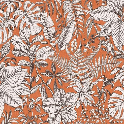 Profhome Floral Wallpaper 375204-GU Non-Woven Wallpaper Orange Brown White 0.53 m x 10.05 m / 5.33 sqm