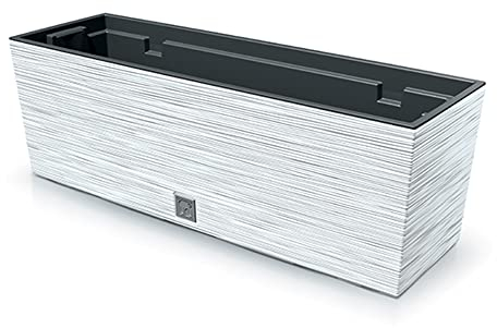 Macetero color blanco, con depósito, colección FURU, de 58 x 18 x 19,5 cm, capacidad de 12 L.