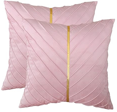 Tosleo Kissenbezüge 2er Set Samt Kissen mit Goldfarbenem Leder Dekokissen Moderne Luxuriös für Sofa Gartenbett Couch Wohnzimmer Sofakissen Bett