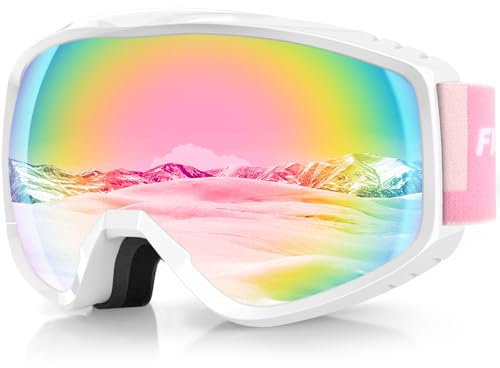 Findway Gafas de Esquí, Mascara de Esqui para Ski y Snowboard Hombre Mujer Adultos Juventud Jóvenes OTG Compatible con Casco Anti Niebla Protección UV Rosado Gafas de Ventisca