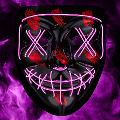 Balinco LED Maske mit 3 Leuchtmodi - perfekt für Techno DJ | Halloween | Cosplay | Karneval | Gruselmaske | Neon Maske | als Ergänzung zum Horror Kostüm (Pink)