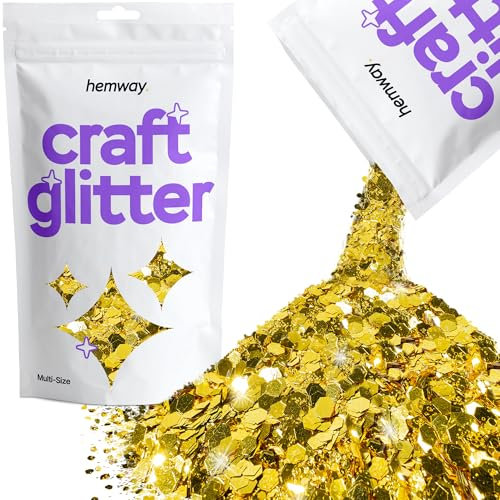 Hemway Craft Glitter - Gold | 100g Multi Size Metallic Sequin Flakes for Resin & Epoxy Crafts | Supplies for Tumblers, Cards, Jewellery, Candle, Hair, Face, Body & Nail Art