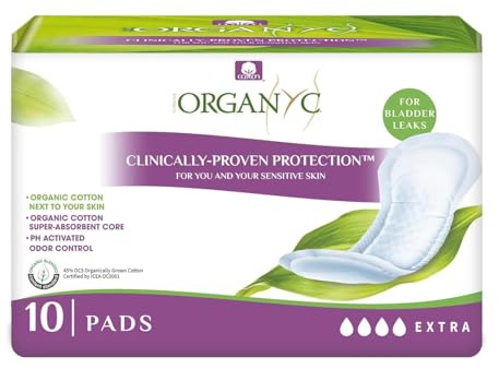 Organyc Light Incontinence Pads for Women – Organic Cotton Pad for Moderate Bladder Leaks, Soft Absorbent Period Pads Alternative and Breathable Sanitary Pads for Women Comfort, 10 pads