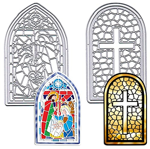 ABTOLS Fenster-Hintergrund-Stanzformen für Kartenherstellung, Kreuz-Stanzformen, Jesus-Heiligtümer, Schablone, Prägeschablone für Karten, Scrapbooking und Bastelalben, Alben, Papierkarten, Dekor