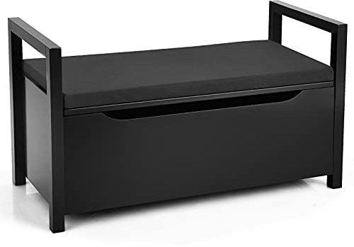 COSTWAY Shoe Bench, Flip-Up Top Shoes Rack Stool with Padded Seat, Hidden Compartment and Side Handle, Shoe Stand Chest Storage Organiser Unit for Living Room Hallway Entryway, 86x38x49cm (Black)