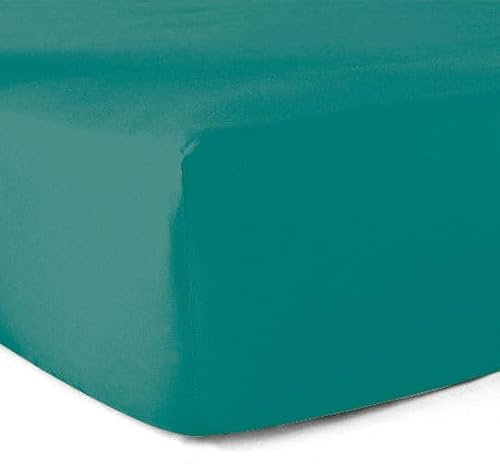 Drap-Housse 100% Coton 57 Fils - Vert Turquoise - 160 x 200 cm - Bonnet 30 cm