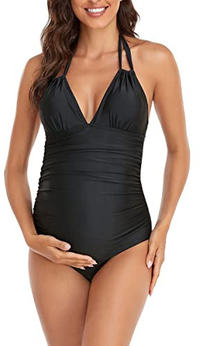 Cicano Traje de baño de maternidad de una pieza, elegante, cuello en V, traje de baño para embarazo, parte superior de natación para