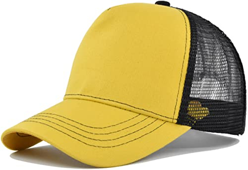 Yixda Snapback Unisex Trucker Cap Herren Damen Verstellbar Mesh Baseballmütze Sport Kappe (Gelb)