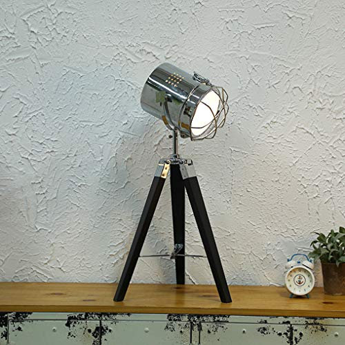 AAOTE Modern Vintage Tripod Table Lamp Retro Industrial Photography Light Desk Lamp Spotlight Antique Searchlight with Switch, Wooden Tripod Base, E14