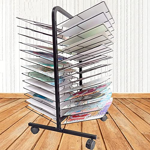 Rastrellino per asciugatura per arte mobile per aule, schieramento per opere d'arte in metallo impilabile, portabicchieri del design con rivestimento con ruote di pittura di mestieri,38layers