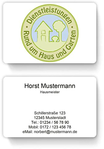 100 Hausmeister Visitenkarten, laminiert, inkl. Kartenspender - Viele Motive verfügbar. Vorlage gleich hier personalisieren. (Design 06)