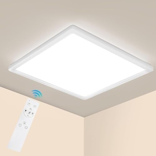 Epicflare Deckenlampe LED, LED Deckenleuchte Panel 42x42cm mit Fernbedienung, 22W Küchenlampe 2700K-6500K Deckenleuchten Badezimmer Lampe Warmweiß Kaltweiß für Büro Werkstatt Wohnzimmer (42CM)