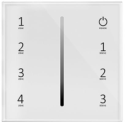 White 4 Zone Touch Glass Panel 0-10V Wall Dimmer Switch AC 100-240V RF 2.4GHz