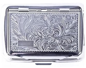 Tabakdose Chrom verschiedene Dekore Silber für Selberdreher mit Papierfach 10x7x2cm (Floral)