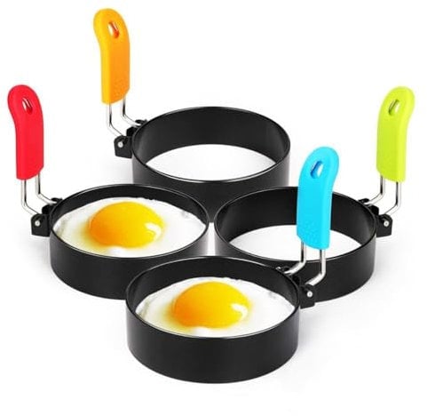 1-6 Pcs Non Stick Egg Frying Rings Perfect Circle Round Fried/Poach Mould Pancake (2 Pcs Ring Molds)