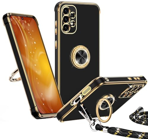 Keteen Coque avec Cordon pour Samsung Galaxy A52S 5G/ A52, Coque pour Samsung A52 avec 360°Anneau Support Magnétique TPU Housse Antichoc avec Cordon Collier Réglable Case Étui pour Samsung A52S, Noir