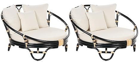 Beliani Garten Sonneninsel 2er Set Rattan schwarz Auflagen beige Loungemöbel Rossano