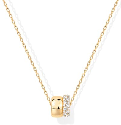 PAVOI 14K Yellow Gold Plated CZ Rondelle Pendant Necklace for Women | Two-Toned Dainty Necklaces | Cubic Zirconia Rondelle Pendant
