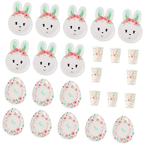 CIMAXIC 1 Set stoviglie pasquali Bicchieri per Pasqua Tuta Impermeabile Ornamento Torta di Compleanno Piatto da Dessert Piatti di Carta USA e Getta Tessuto Impostare Tazze e Piatti Uova