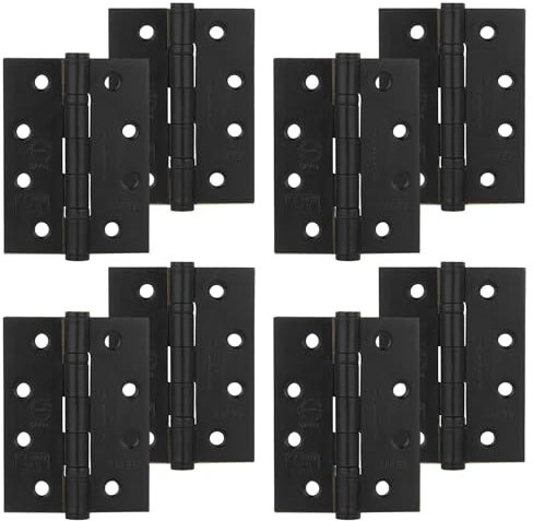 Decoranddecor Door Hinges Internal - Fire Rated - 4inc / 102mm - Ball Bearing - Steel - Matt Black - 4 Pairs