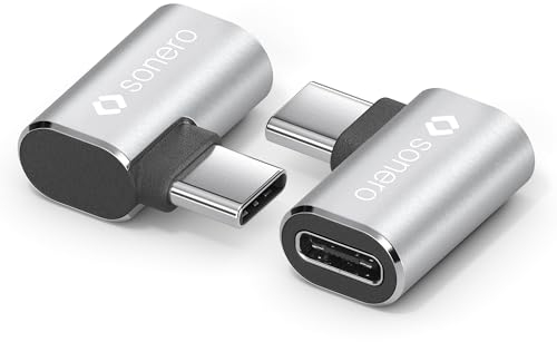 Sonero USB-C maschio su presa USB-C ad angolo di 90° a sinistra, adattatore USB-C, 40 Gbps, 240 W, 8K60 Hz, alloggiamento in alluminio, argento