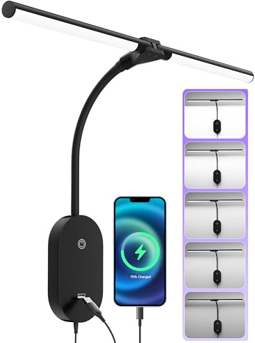 TOPMB 50CM Wandleuchte mit 2 Köpfen, LED Wand Leselampe mit USB Ausgang, 5 Helligkeitsstufen Touch Control, 4-Stunden Auto-Off, 360° Flexibler Schwanenhals, Leselicht für Bett Kopfteil, Modern Design