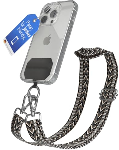 EAZY CASE - Handykette Universal zum Umhängen kompatibel mit jedem Handy Kette mit Hülle kombinierbar Handykordel mit Karabiner für Handyhülle Handyband zum Umhängen Bunt Boho Kordel Anthrazit Grau