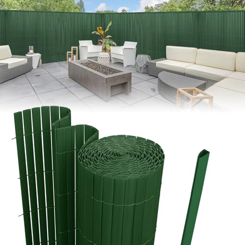 Eulenke PVC Sichtschutzmatte, 90 x 1000cm DREI Rippenverstärkungen Sichtschutzzaun mit Kabelbindern, Innen Verstärkte Lamellen, Windschutz Balkon Sichtschutz für Zaun Garten Terrasse, Grün