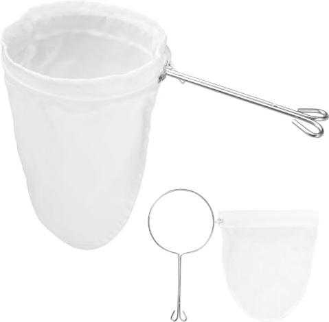 2 Sets wiederverwendbare Netz-Siebbeutel, Seihtuchbeutel zum Abseihen, Stoffsieb zum Entsaften von Nussmilch (kleine Größe)
