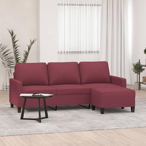 Gecheer 3-Sitzer-Sofa mit Fußhocker Sessel Gästesofa Sofa Couch 3er Sitzsofa Stoffsofa Polstersofa Wohnzimmersofa Schlafsofa Schlafcouch Sofabett Bettcouch für Wohnzimmer Schlafzimmer Weinrot Stoff