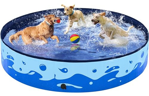 costoffs Foldable Pet Swimming Pool, Extra Large Outdoor PVC Portable Wash Tub for Pet Dogs Cats for Garden/Beach/Yard(Ocean Blue, XXL