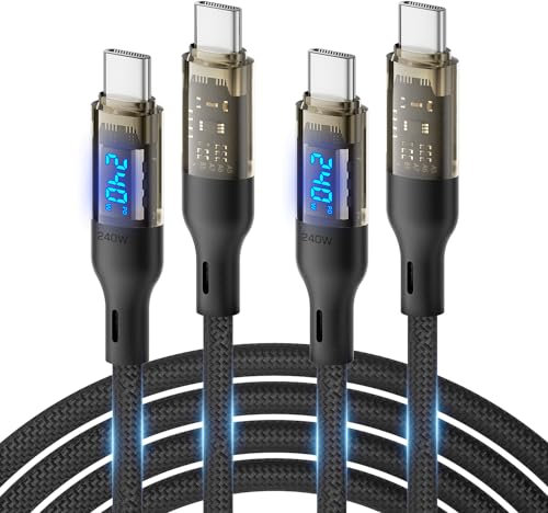 SOOPII Cable USB C a USB C de 240 W [3m 2 piezas] cable USB C de carga rápida con pantalla LED para MacBook Pro, lPhone16/15/15Pro/15ProMax, Galaxy S23+/S23Ultra/S22, etc., carcasa