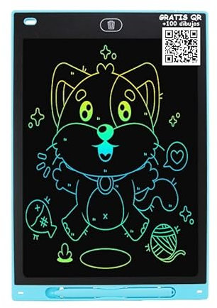MAXMALA ® Tableta Pizarra Escritura LCD LED Magnetica Digital Electrónica Magica. Juegos Educativos Regalo Cumpleaños Niños y Niñas edad 2 3 4 5 6 7 8 años + QR +100 dibujos (Azul, 8.5 pulgadas)