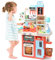 CUTE STONE Cucina giocattolo, lavello, fornello con vapore, luce e suono, 63 pezzi di accessori da cucina giocattolo con cibo giocattolo, pentole, utensili, set da cucina per bambini, pe
