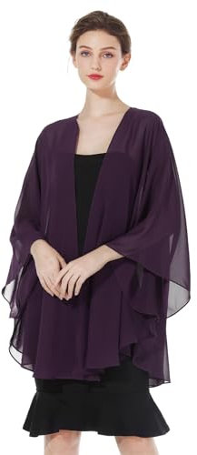 BEAUTELICATE Damen Chiffon Stola Brautjacke Brautstola für Abendkleid Elegant Cardigan Bolero mit Armloch für Hochzeit Festlich Strand Kimono Frühling Sommer,Weintraube violett