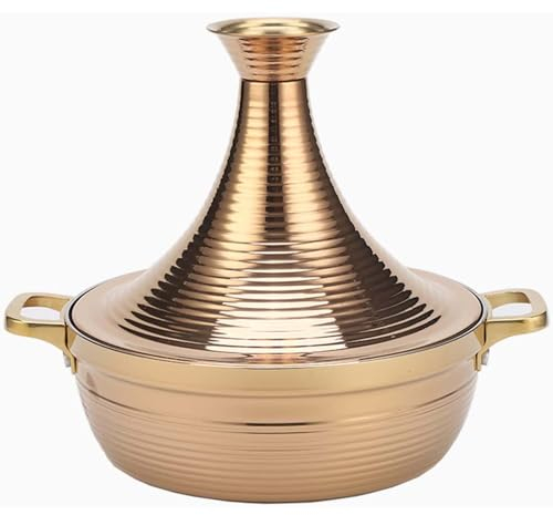 SHAIRMB Tajine Marocain, Marmite, Acier Inoxydable AntiadhéSif Casserole Marocaine avec 2 PoignéEs, Grande CuisinièRe Marocaine, Pot à Tajine Fait à La Main avec Couvercle en Forme,Rose Gold,24cm