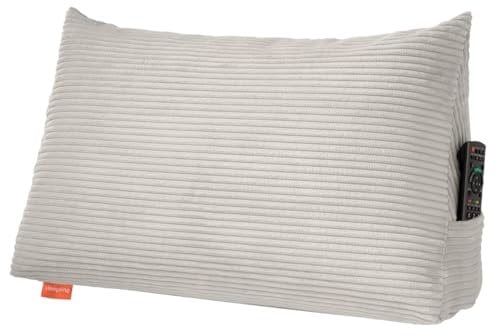 sleepling Rückenkissen Cord Optik, Keilkissen für Bett und Sofa, Lendenkissen, dreieckiges Lesekissen, Kissen mit abnehmbarem waschbarem Bezug, Seitenfach, 70 cm breit, beige