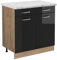 Vicco Meuble Cuisine R-Line, Noir Haute Brillance, 80 cm PT Marbre