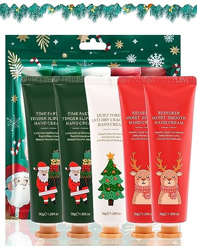 Weihnachts Handcremes geschenke Set-5 Stück Mini Hand Cream Geschenkset, Trockene Rissige Hände Feuchtigkeitscreme für den Winter, Christmas Stocking Stuffers Gift für Männer Frauen