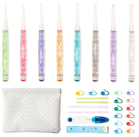 Ruidi Häkelnadel Set, 8 ergonomische Häkelnadel (2,5–6,0 mm), Häkelset für Anfänger, Komplettes Häkelset mit Häkeltasche & Zubehör, Häkelnadeln ideal für Arthrose & schwitzige Hände