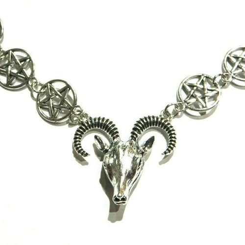Hasdnker Necklace Pendant Chain Men Women Jewellery Goat Head Choker Necklace, Ram And Pentagram Chain Necklace, Baphomet Necklace,Gothic Wicca,Satanic Occult, Witchy Goat Necklace