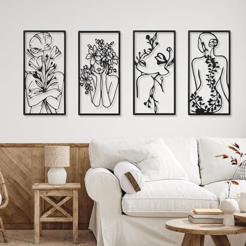 4PCS Eisen Wandskulpturen Wandbilder Wanddeko Metall Frau Körpersilhouette 3D Wanddeko Deko Wandskulpturen Wand Dekoration für Wohnzimmer Schlafzimmer Hintergrund Wanddekoration