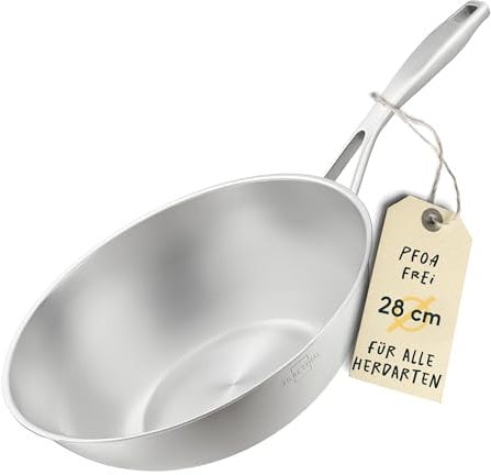SILBERTHAL Wokpfanne Unbeschichtet Induktion 28 cm - Edelstahl Wok zum Frittieren und Braten- Für alle Herdarten - Backofenfest bis zu 400°C