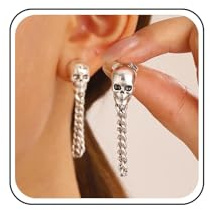 Inateannal Gothic Totenkopf Ohrringe Totenkopf Kette Ohrringe Gold Kette Quaste Tropfen Ohrringe Skelett Totenkopf Ohrstecker Ohrringe Punk Skelett Kette Ohrringe